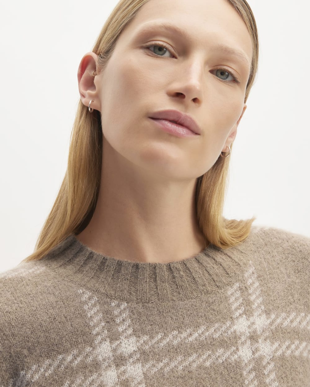 The Alpaca Cropped Crewneck Sweater | Wheat / Lightest Taupe - Image 4