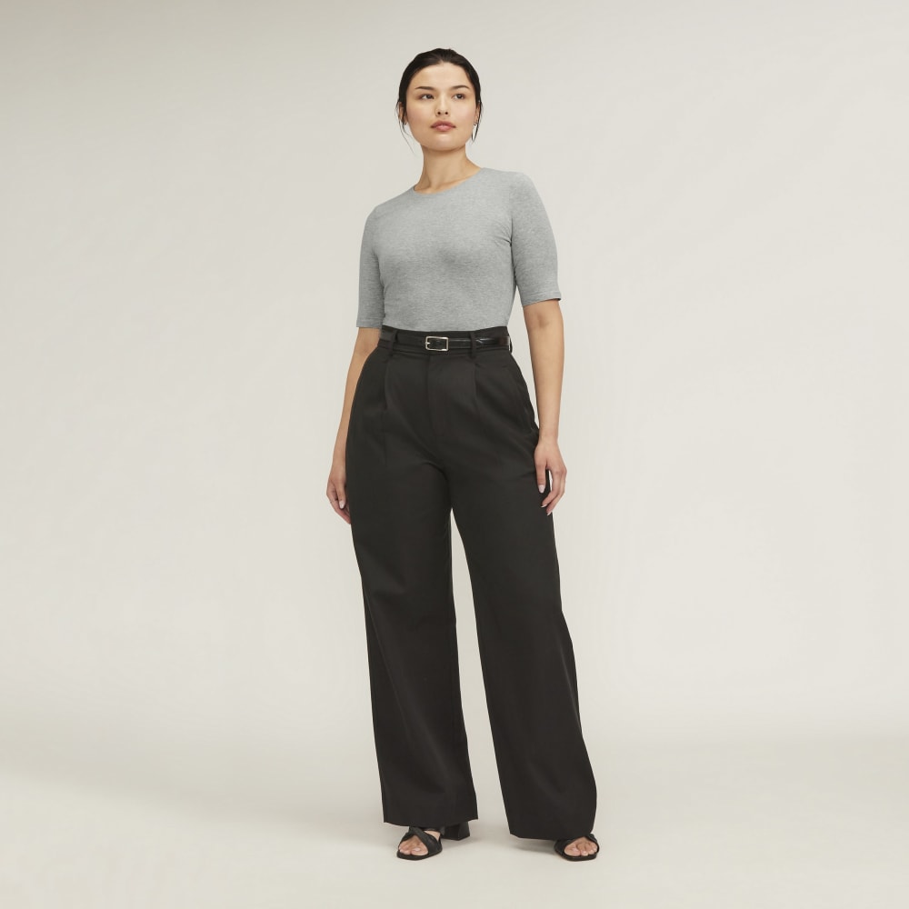 The Short-Sleeve Crew Neck Bodysuit | Heathered Grey | Thong