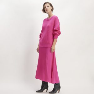 The Hammered Satin Slip Skirt | Fuchsia Pink