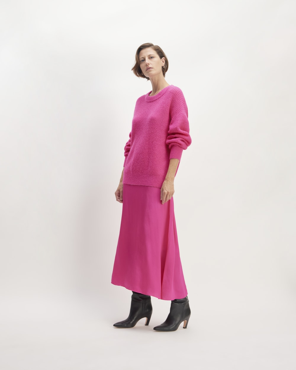 The Hammered Satin Slip Skirt | Fuchsia Pink