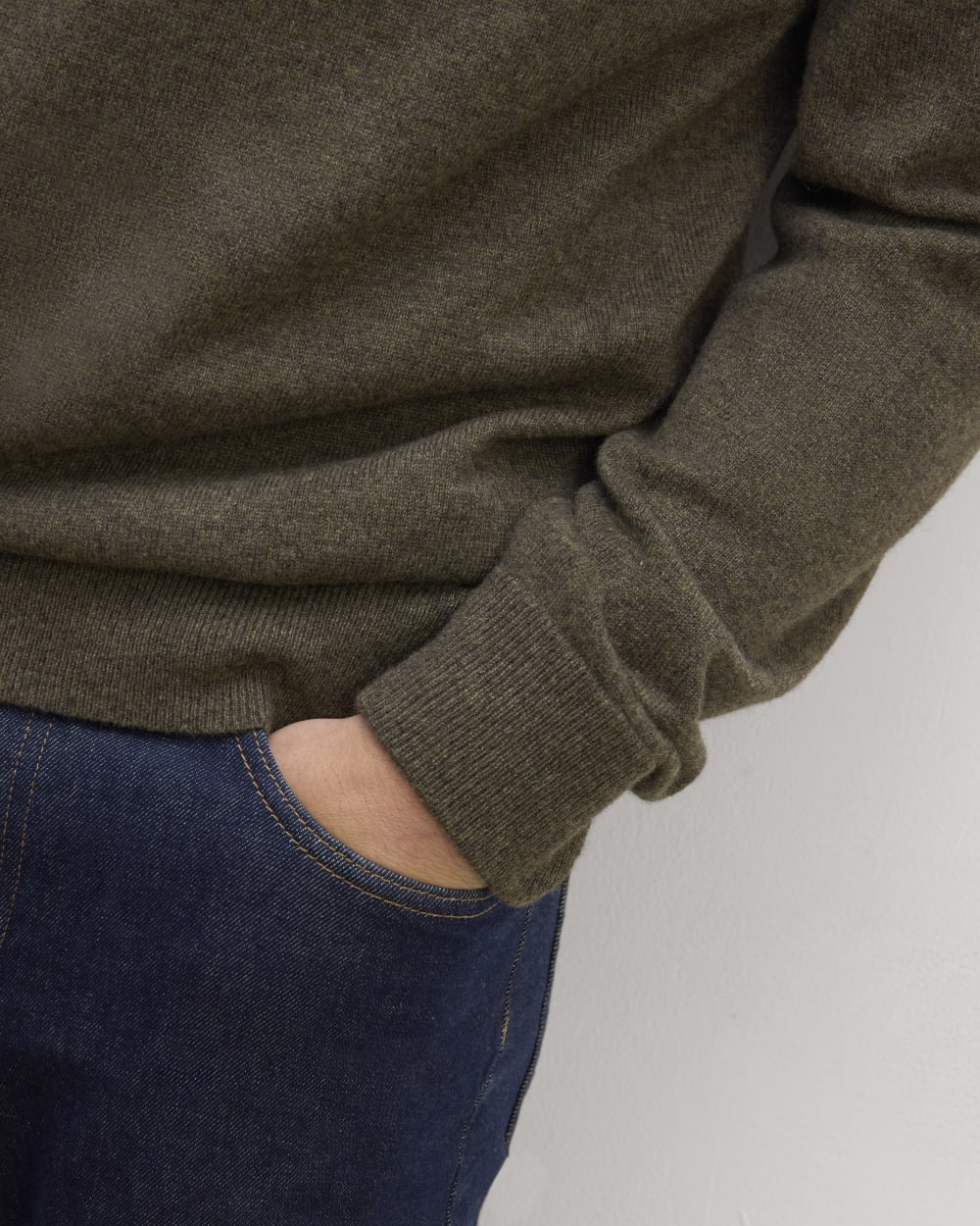The Cashmere V-Neck Sweater | Heathered Army Green - Image 5