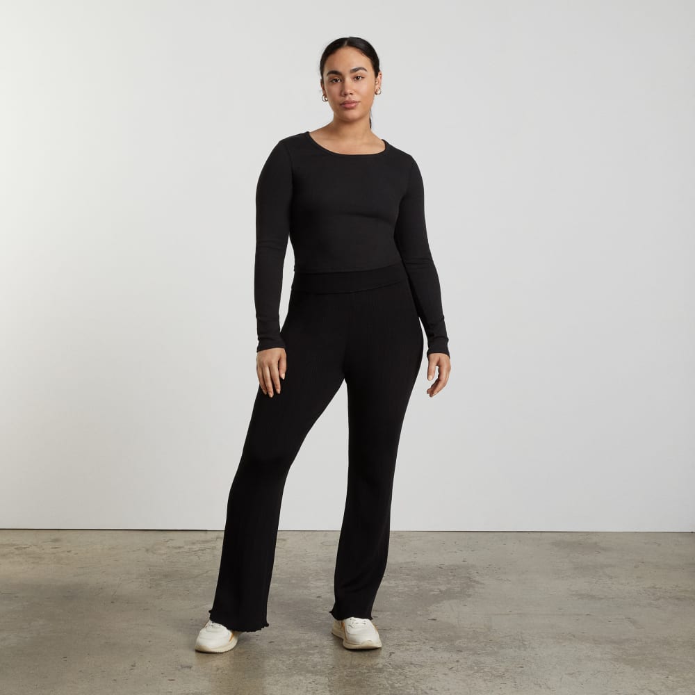 The Pima Micro-Rib Cropped Long-Sleeve Crew | Black - Image 4