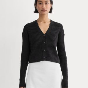 The Ribbed Cardigan in Cotton Linen | Black