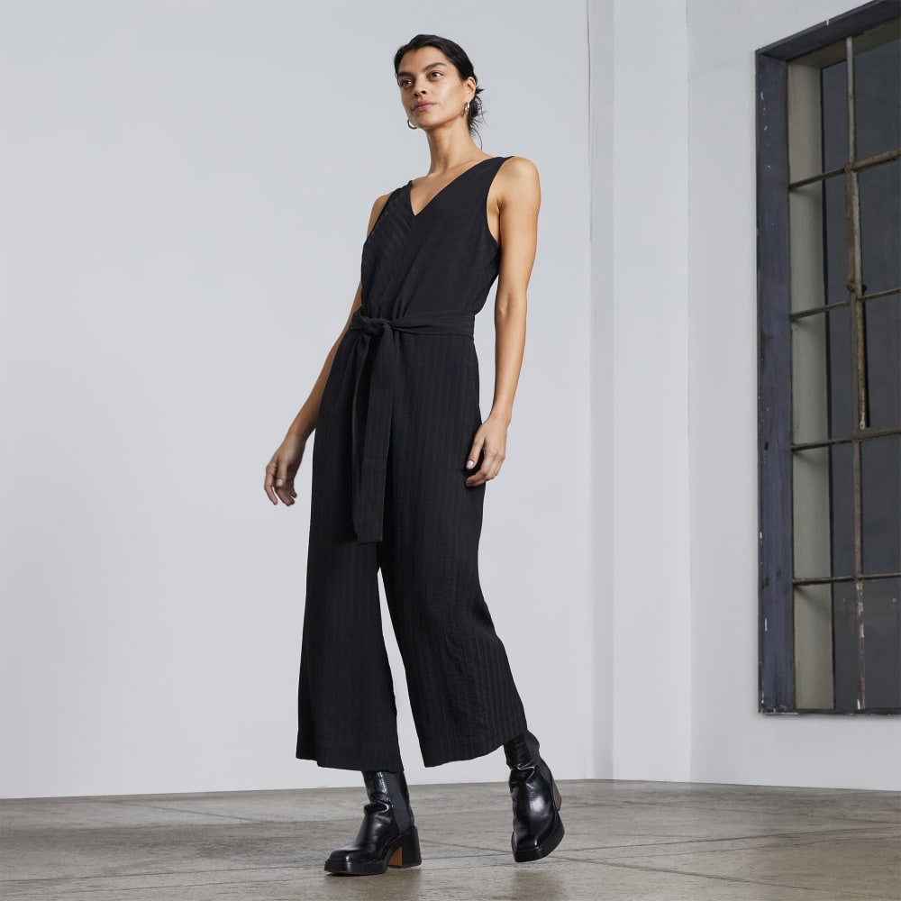 The City Stripe Draped Jumpsuit | Black