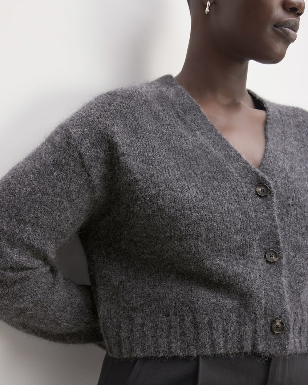 The Alpaca V-Neck Cropped Cardigan | Dark Charcoal - Image 4