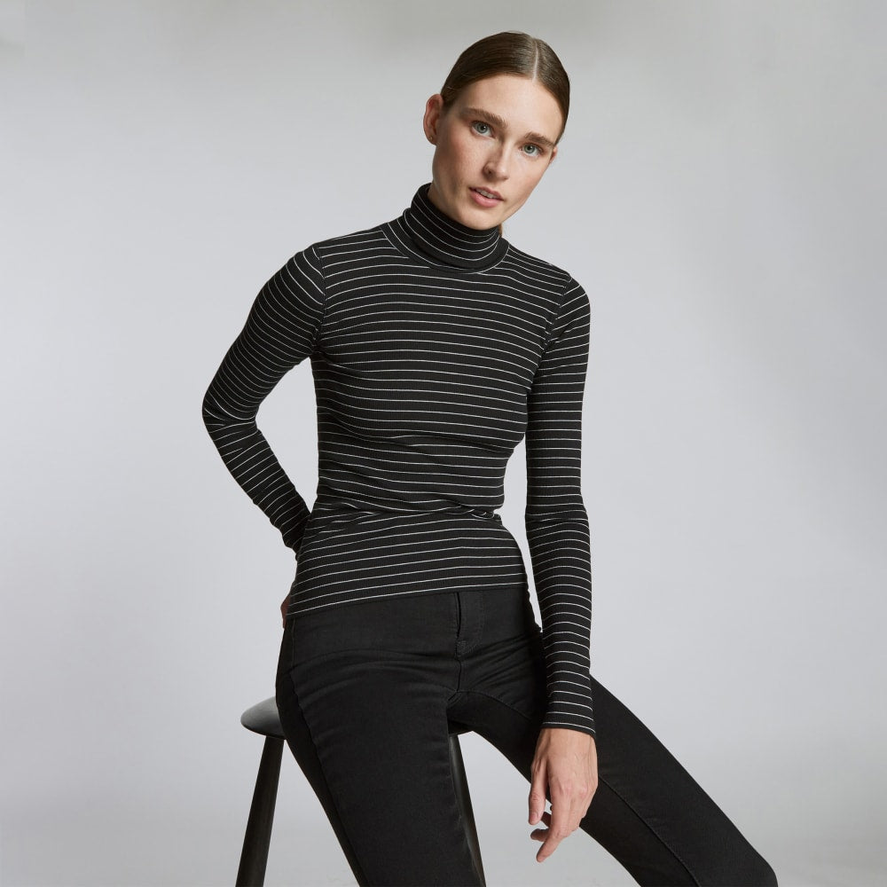 The Luxe Rib Turtleneck | Black / Canvas Tan - Image 3