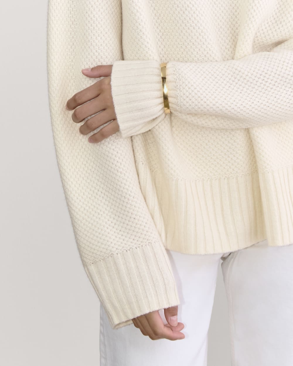 The Honeycomb Funnel Neck in Wool Cashmere | Bone - Image 3