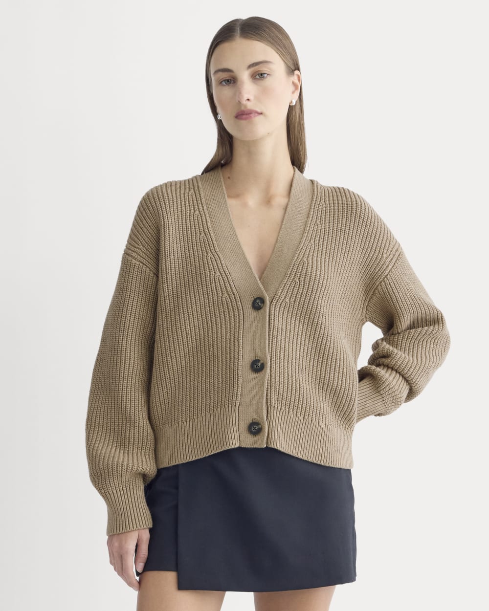 The Boxy Cardigan in Everyday Cotton | Dark Heathered Camel