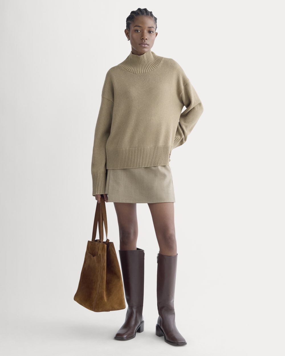 The Boxy Turtleneck in Everyday Cotton | Dark Heathered Camel - Image 3