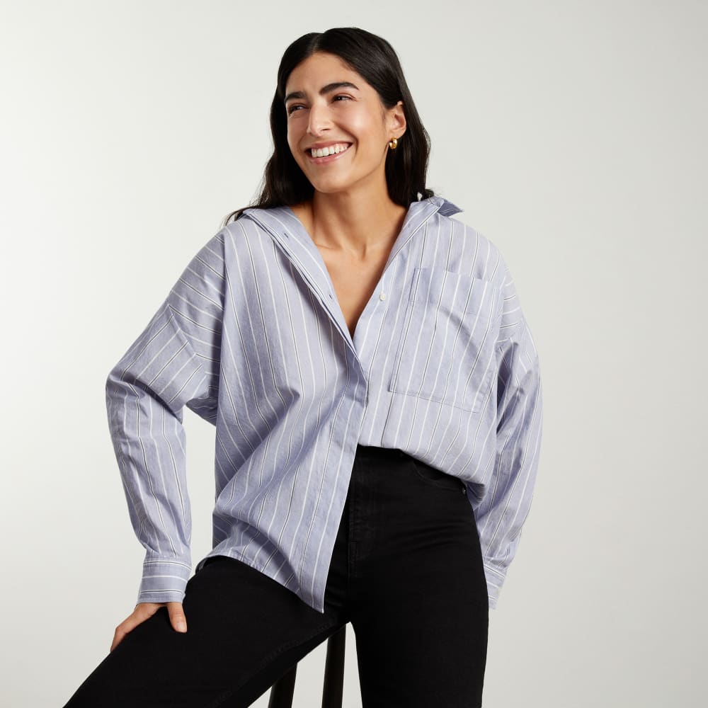 The Oversized Silky Cotton Shirt | Slate Blue - Image 6