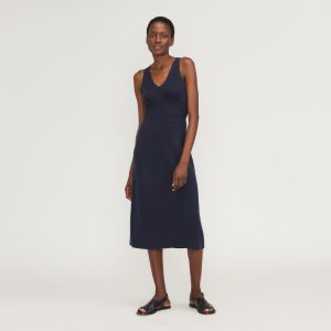 The Ribbed Cotton Cross-Back Dress | Navy
