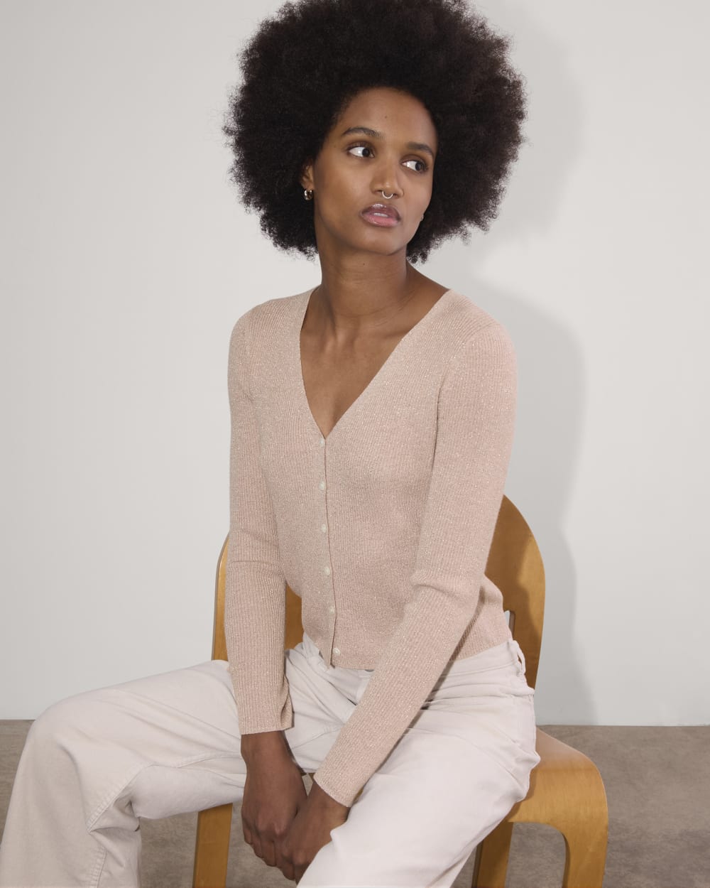 The Cardigan in Lurex Merino | Rose Gold - Image 4