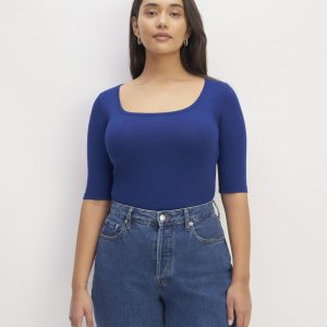 The Luxe Rib Scoop-Neck Tee | Bellwether Blue