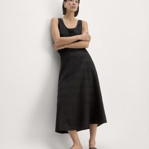 The Linen Eyelet Midi Skirt | Black Eyelet