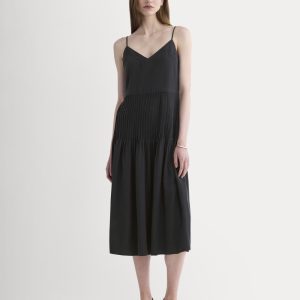 The Pleated Slip Dress in Butterlite | Black