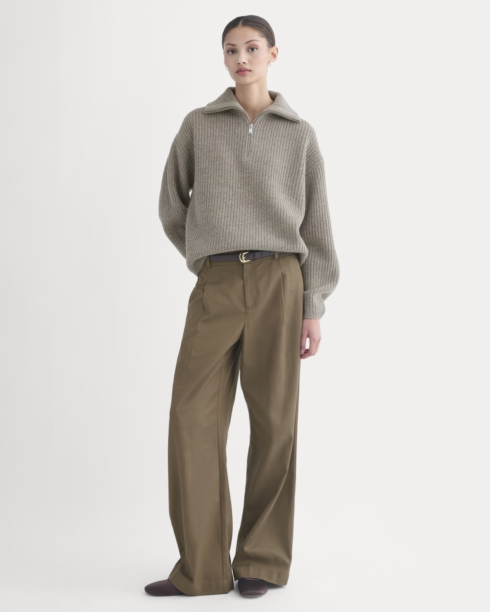 Half-Zip Sweater in Luxe Merino | Heather Soft Taupe - Image 3