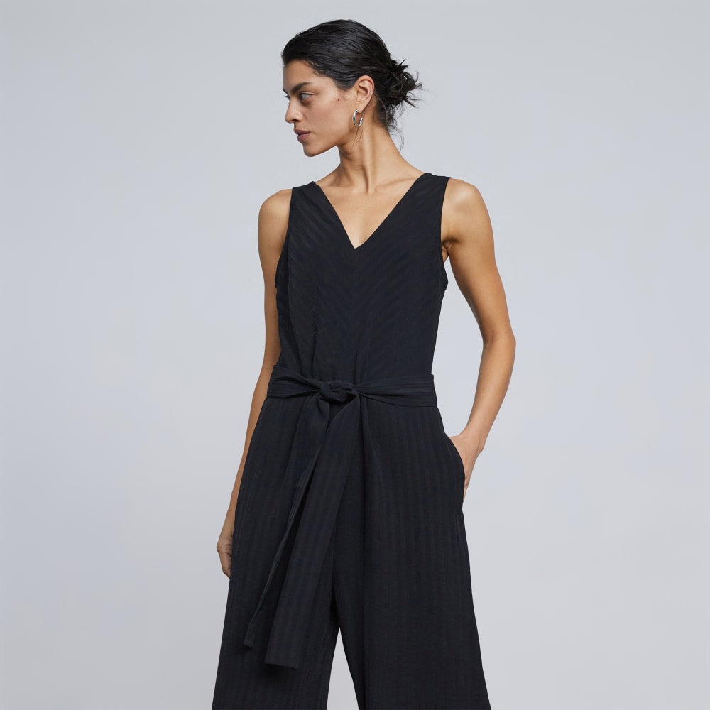 The City Stripe Draped Jumpsuit | Black - Image 4
