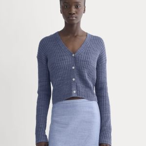 The Ribbed Cardigan in Cotton Linen | Indigo