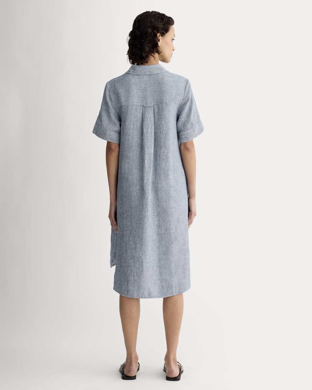 The Daytripper Dress in Linen | White / Blue - Image 3