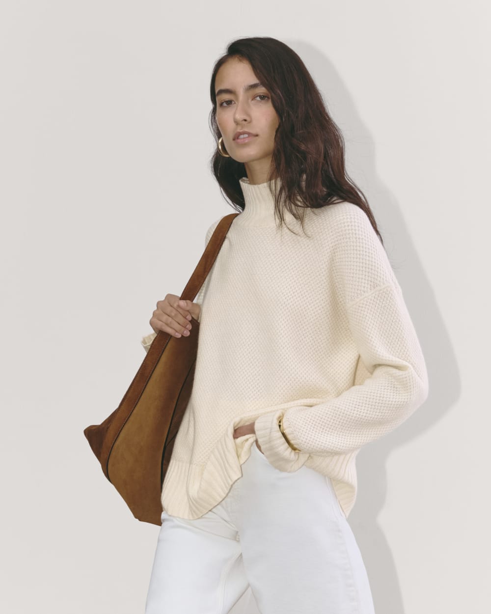 The Honeycomb Funnel Neck in Wool Cashmere | Bone - Image 4