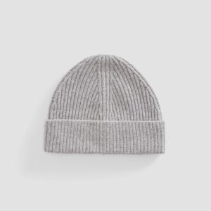 The Cashmere Fine Rib Beanie |  Heathered Grey