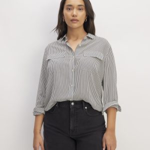 The Utility Shirt in Washable Silk | Black / White