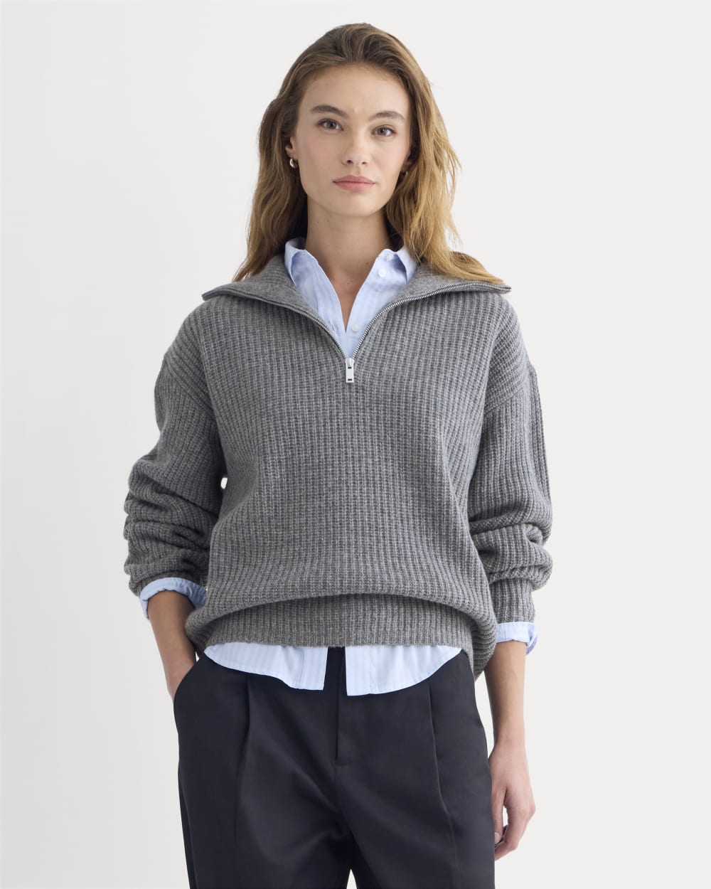 Half-Zip Sweater in Luxe Merino | Heathered Mid-Grey