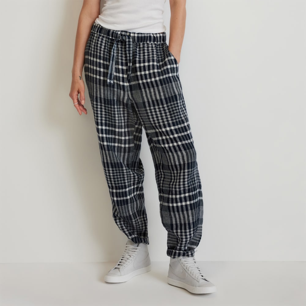 The Linen Pull-On Barrel Pant | Canvas Tan / Navy