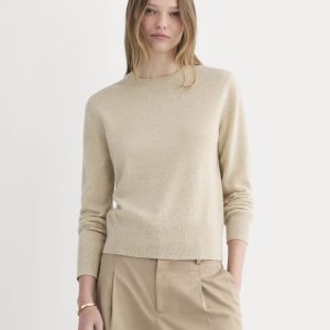 Cashmere Slim Crew Sweater | Heather Light Camel