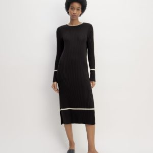 The Cotton Wide Rib Midi Dress | Black