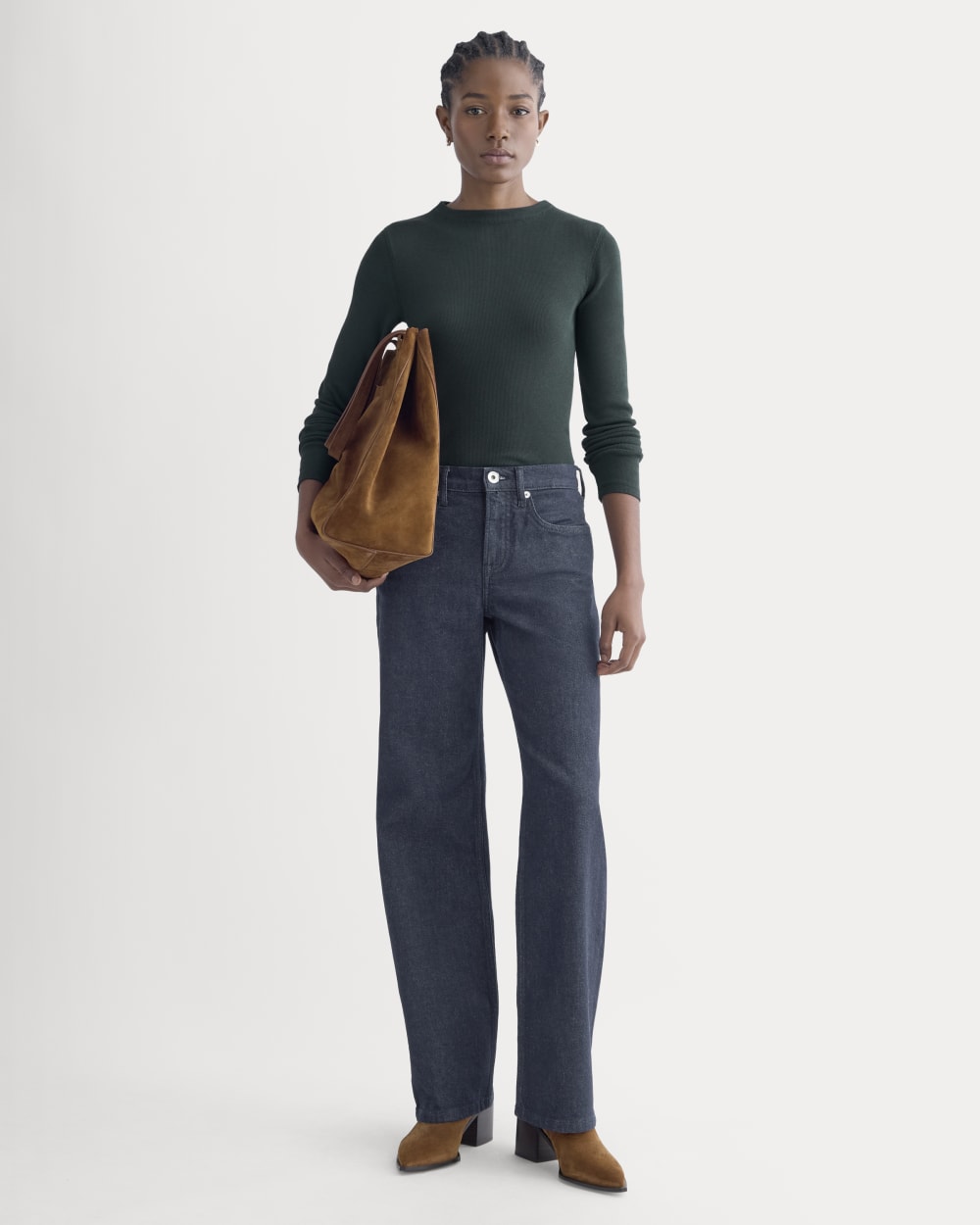 The Luxe Rib Funnel-Neck Tee | Heathered Dark Sea - Image 3