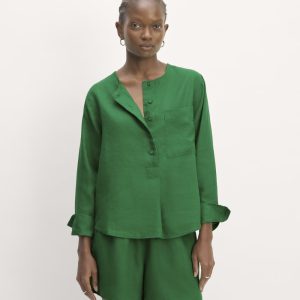 The Popover Shirt in Linen | Grass Green