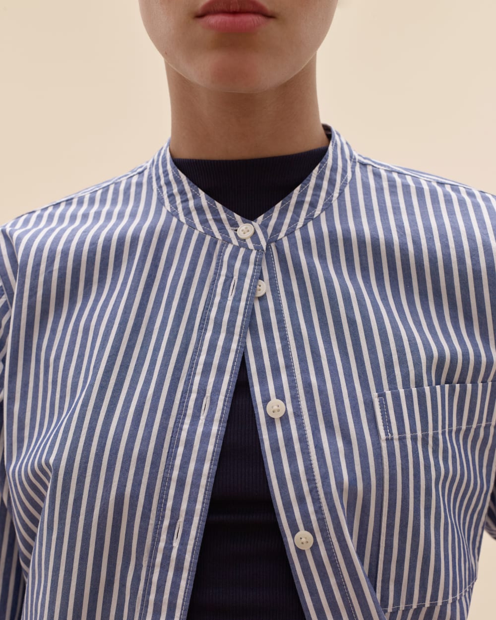 The Oversized Shirt in Ultrasoft Cotton | Bone / Mazarine Blue - Image 8