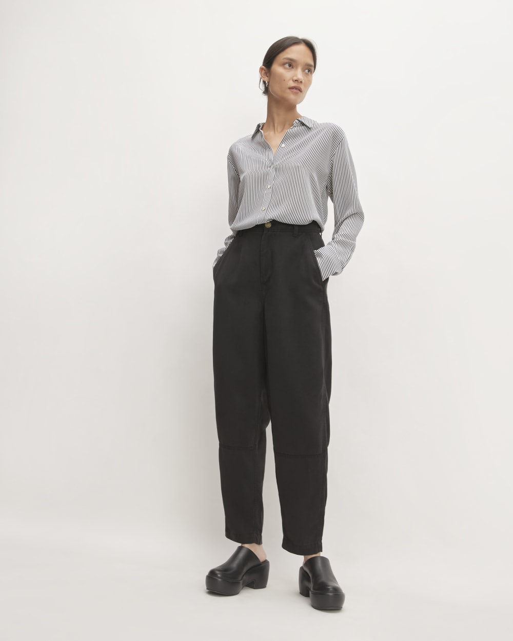 The Must-Have Shirt in Washable Silk | Black / White - Image 3