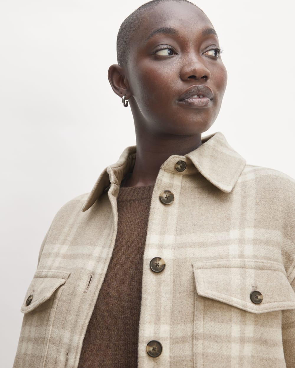 The Italian ReWool? Oversized Shirt Jacket | Taupe / Cream - Image 4