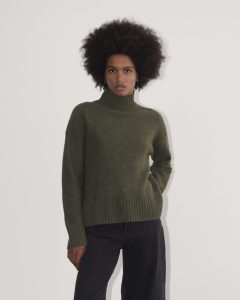 The Honeycomb Funnel Neck in Wool Cashmere | Heathered Army Green