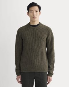 The Fisherman Crew in Wool Cashmere | Heathered Army Green