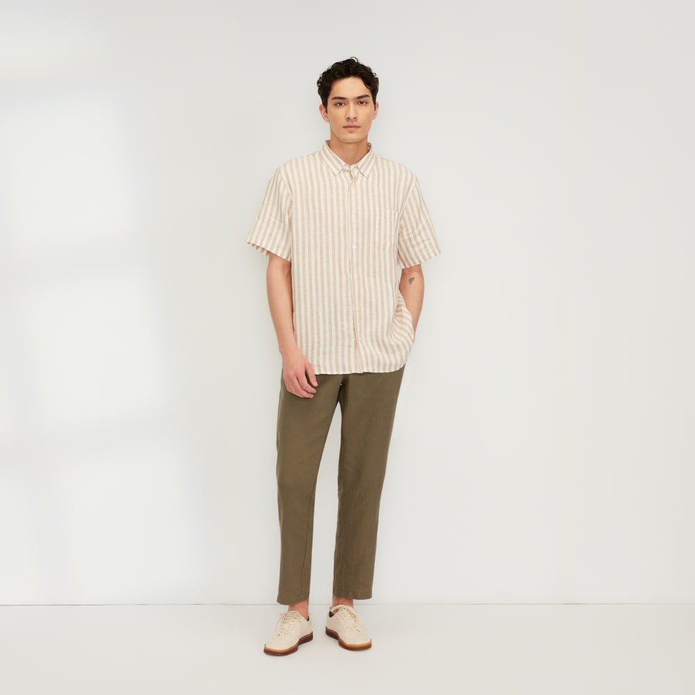 The Classic Short-Sleeve Shirt in Linen | Bone / Caramel - Image 6