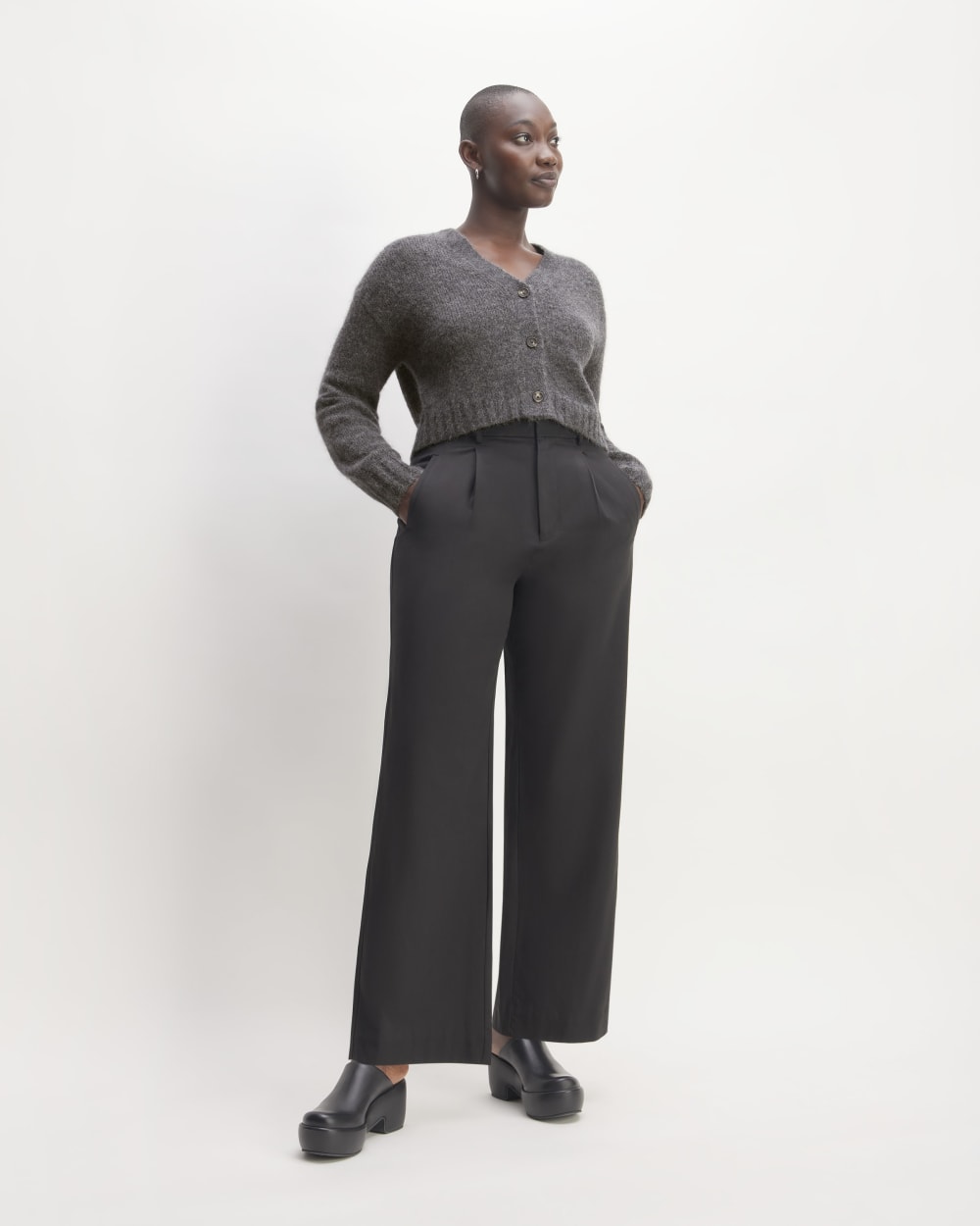 The Alpaca V-Neck Cropped Cardigan | Dark Charcoal - Image 3