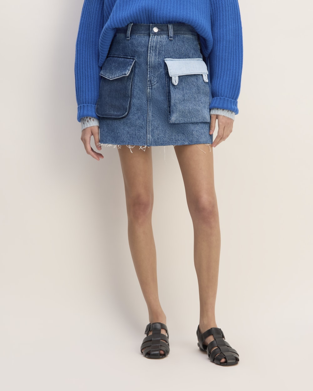 The Everlane x Marques' Almeida Denim Patchwork Mini Skirt | Diamond Blue - Image 4