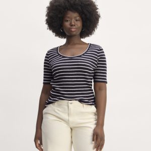 The Vintage Rib Scoop-Neck Top | Navy / Bone