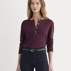 Boxy Henley in Cozy Waffle | Heathered Port Royale