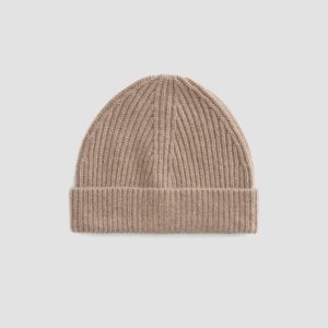 The Cashmere Fine Rib Beanie | Heathered Woodsmoke