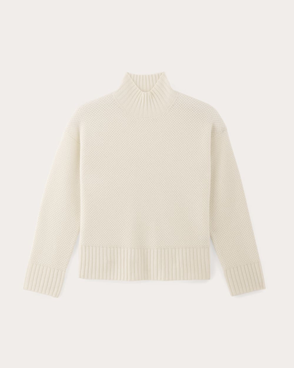 The Honeycomb Funnel Neck in Wool Cashmere | Bone - Image 2