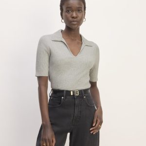 The Rib Soft Knit Open Collar Polo | Heathered Grey