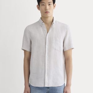 The Classic Short-Sleeve Shirt in Linen | Stone / White