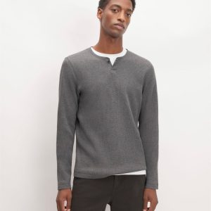 The Waffle Long-Sleeve Henley | Heathered Charcoal