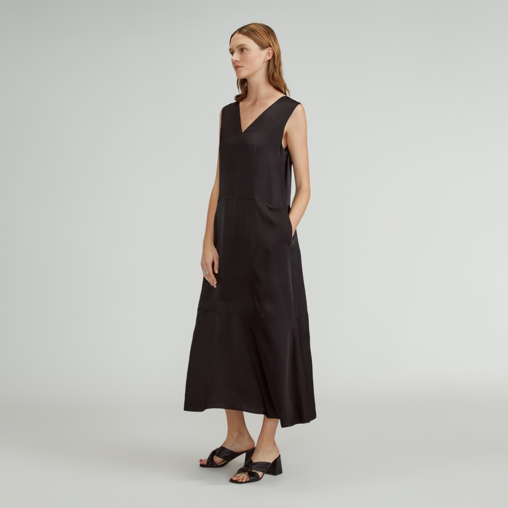 The Satin V-Neck Maxi Dress | Black - Image 4