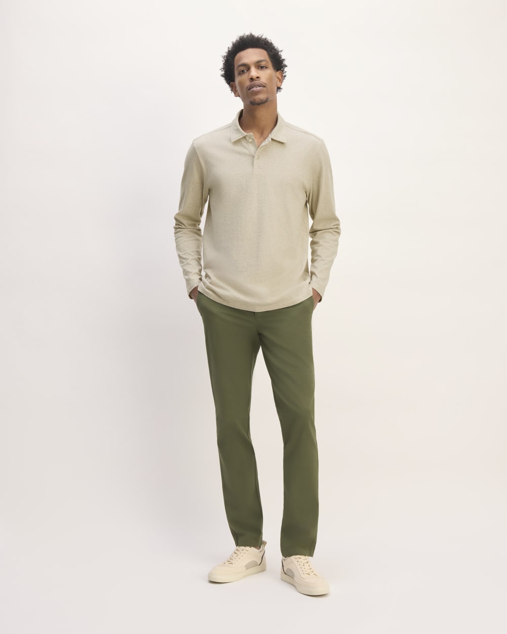 The Premium Weight Long-Sleeve Polo | Heather Oatmeal - Image 3