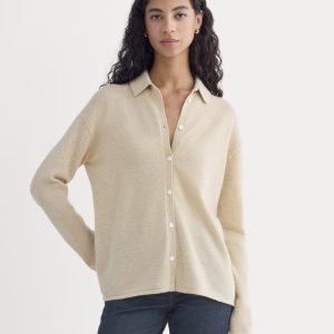 Cashmere Button-Up Shirt | Heather Light Camel